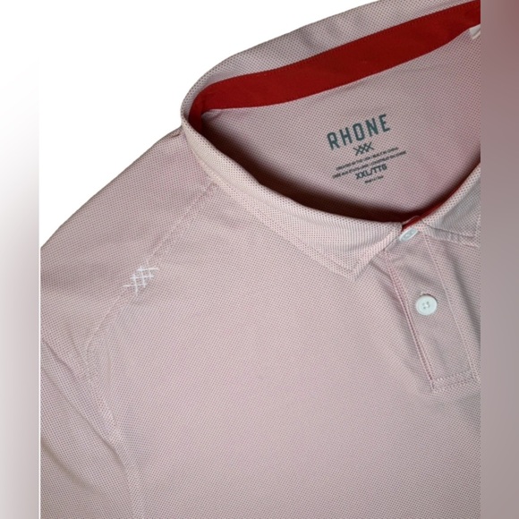 Rhone Performance Polo Shirt Mens XXL Red Subtle Dots White Short Sleeve Golf - Picture 4 of 11